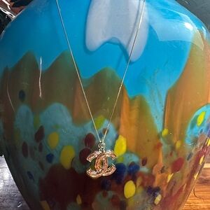 CHANEL Gold Logo Pendant Necklace